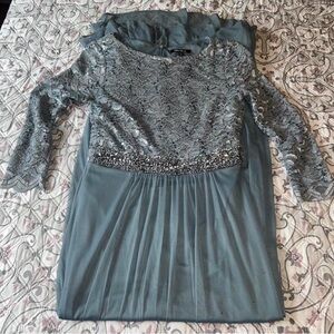 Onyx Nite Silver-Gray Lace & Beaded Cocktail Dress